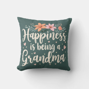 Happiness is Being a Grandma Floral Cottagecore Throw Pillow