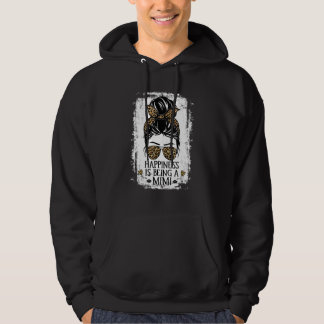Happiness Is Being A Mimi Women Messy Bun Leopard Hoodie