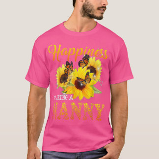 Happiness Is Being A Nanny Butterfly Sunflowers  T-Shirt