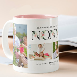 Happiness is Being a Nonna Blush Floral 4 Photo  Two-Tone Coffee Mug