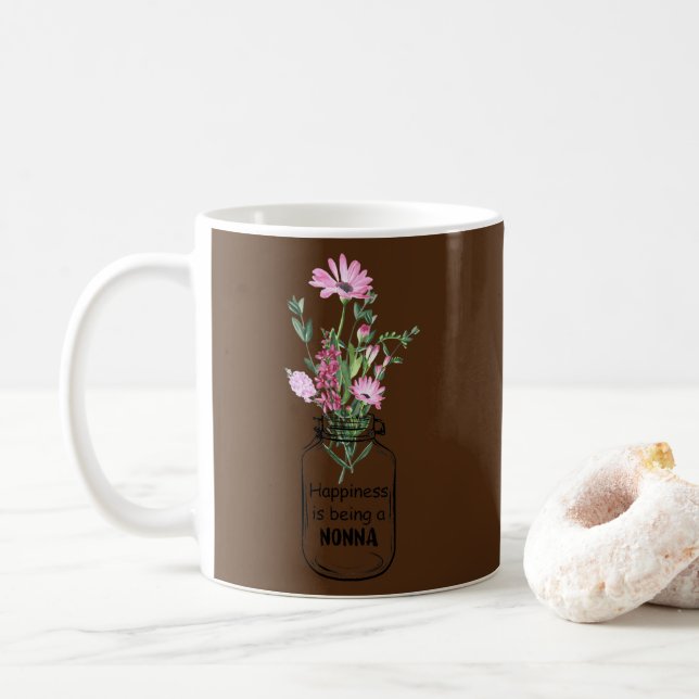 Happiness Is Being A Nonna Grammy Daisy Cute Coffee Mug (With Donut)