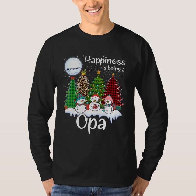 Happiness Is Being A Opa Christmas Tree Leopard Pl T-Shirt (Front)