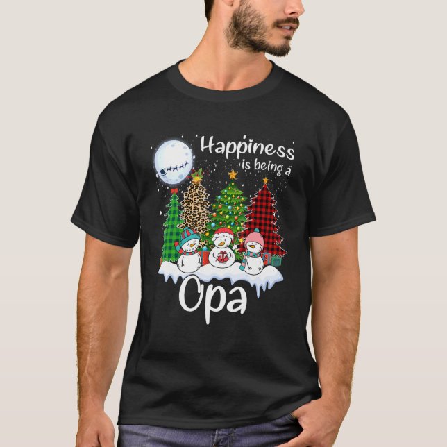 Happiness Is Being A Opa Christmas Tree Leopard Pl T-Shirt (Front)