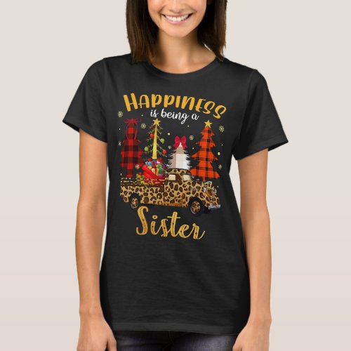 Happiness Is Being A Sister Christmas Tree Leopard T_Shirt