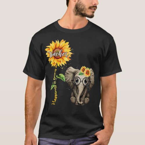 Happiness Is Being A Teacher Sunflower Elephant Hi T_Shirt