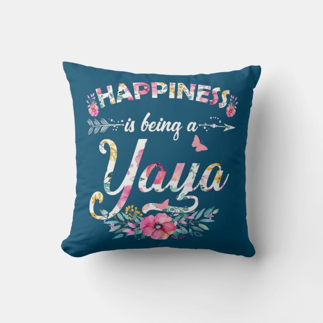 Happiness Is Being A Yaya Floral Flowers Mother's Throw Pillow (Front)