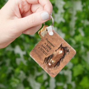 Happiness is being loved by a HORSE Custom Keychain