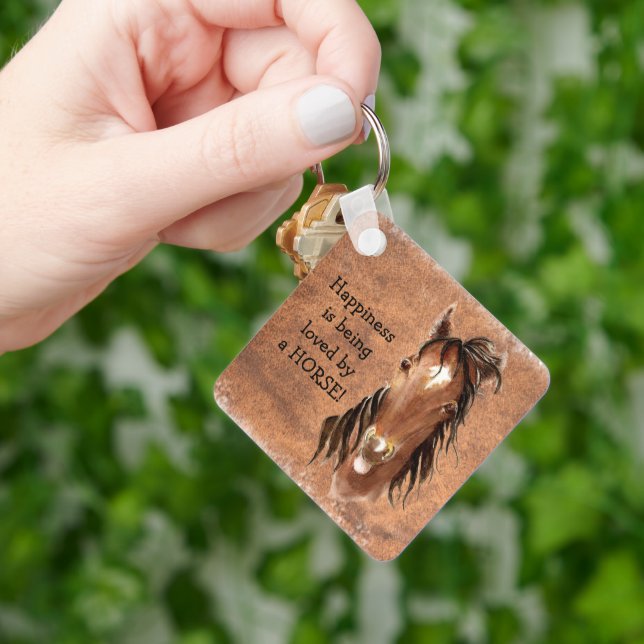 Happiness is being loved by a HORSE Custom Keychain (Hand)