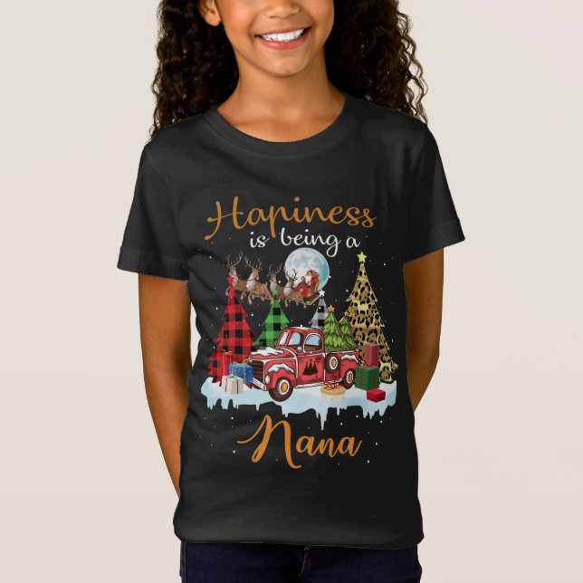 Happiness Is Being Nana Funny Red Truck Tree Chris T-Shirt (Front)