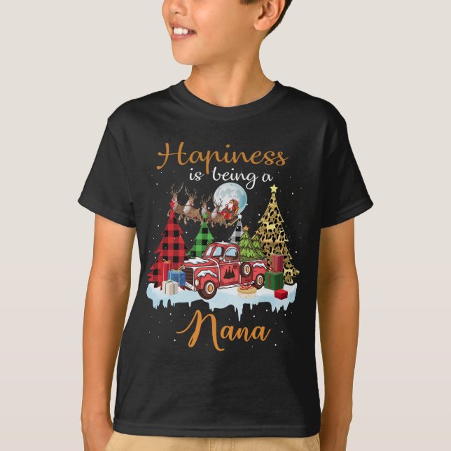 Happiness Is Being Nana Funny Red Truck Tree Chris T-Shirt (Front)