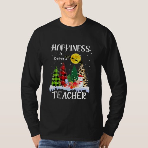 Happiness Is Being Teacher Leopard Christmas Tree T_Shirt