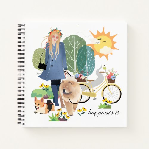 HAPPINESS IS  Chow Corgi _spiral notebook