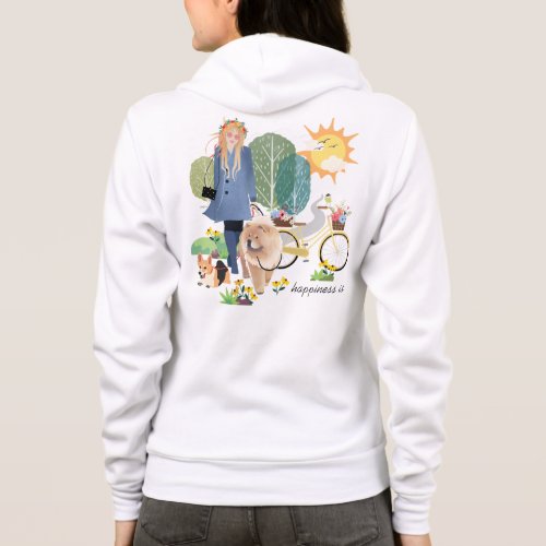 HAPPINESS IS  Chow Corgi _white  BACK  FRONT art Hoodie