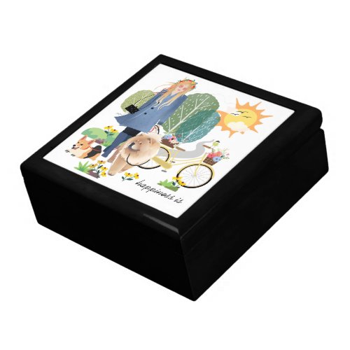 HAPPINESS IS  Chow Corgi wood jewelry keepsake box