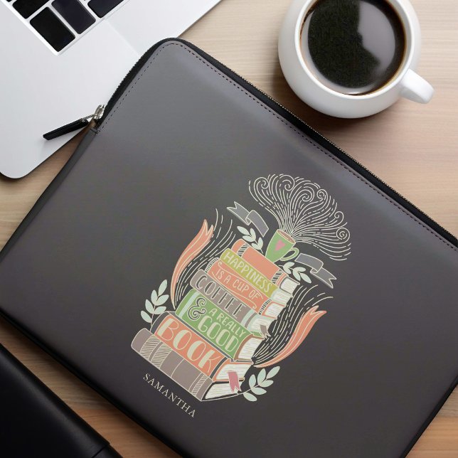Happiness is Coffee and Books Personalized Laptop Sleeve (Creator Uploaded)
