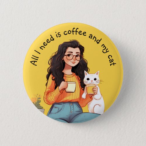 Happiness is Coffee  Cat Cute Yellow Button