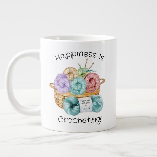 Happiness Is Crocheting Personalized Giant Coffee Mug