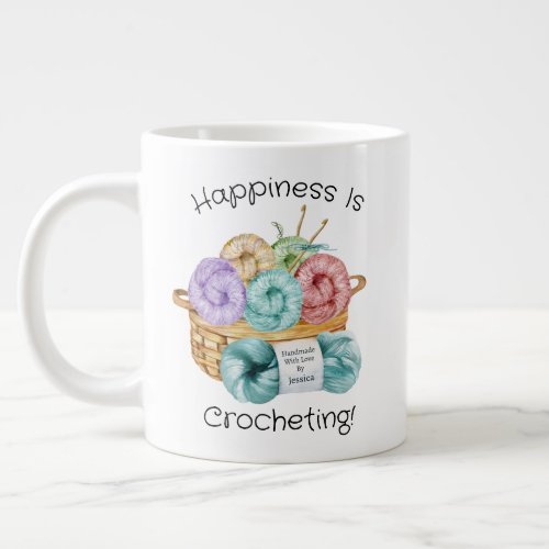 Happiness Is Crocheting Personalized Giant Coffee Mug