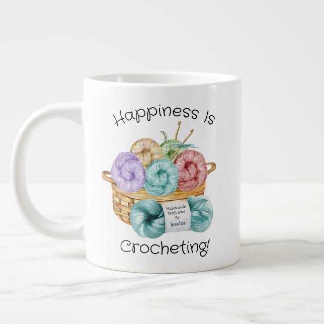 Happiness Is Crocheting Personalized Giant Coffee Mug (Left)