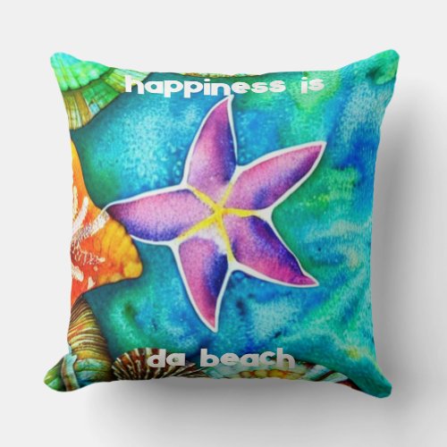 Happiness is Da Beach Large Tote Bag Throw Pillow