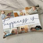 Happiness is | Granddad 6 Photo Collage Accent Pillow<br><div class="desc">Photo collage with 6 of your favorite photos and your personalized text. "happiness is" is hand lettered in cute, elegant dark blue calligraphy and the template is set up for you to finish the quote. The sample wording reads happiness is having you as our granddad which you can customize to...</div>