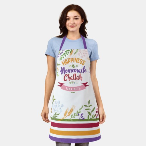 Happiness is Homemade Challah Floral  Stripes Apron