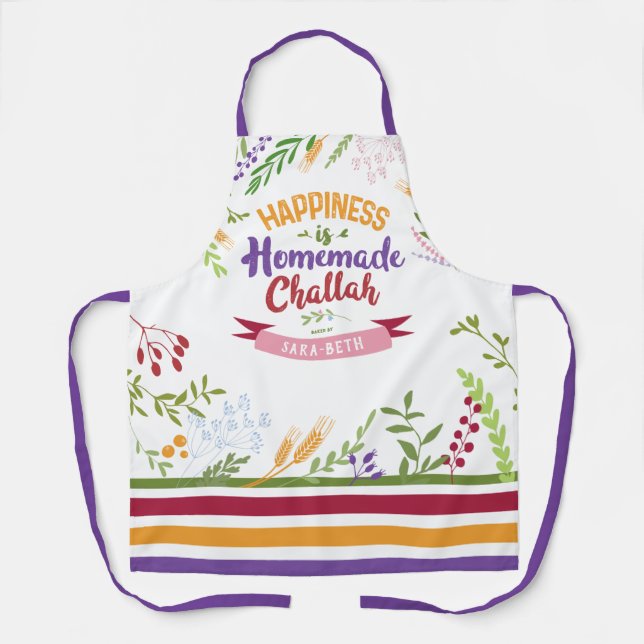 Happiness is Homemade Challah Floral & Stripes Apron (Front)