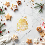 Happiness Is Homemade Christmas Holiday Foil Favor Tags<br><div class="desc">Add a warm and cheerful touch to your holiday gifting with this “Happiness Is Homemade” foil favor tag. Featuring a cozy winter cottage design in shimmering gold foil, this round tag includes a golden yellow gingham reverse and space for a personalized message. Ideal for homemade treats, party favors, holiday gift...</div>