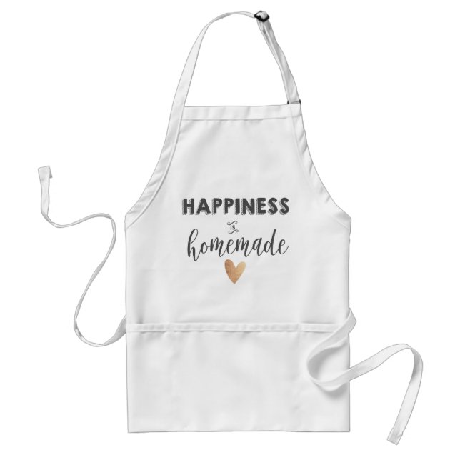 HAPPINESS IS HOMEMADE Cute Typography Black White Adult Apron (Front)