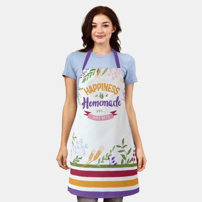 Happiness is Homemade Floral & Stripes Apron (Worn)