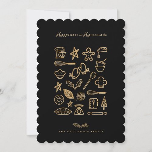 Happiness Is Homemade Gold  Black Baking Recipe Holiday Card