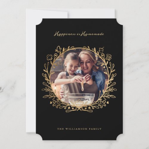 Happiness Is Homemade Gold  Black Baking Wreath Holiday Card