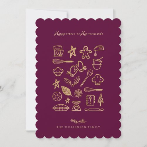 Happiness Is Homemade Gold Burgundy Baking Recipe Holiday Card