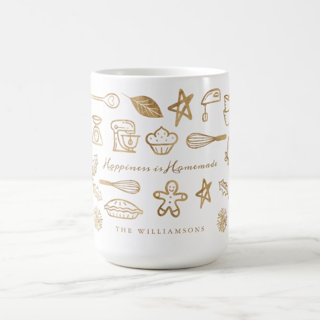 Happiness Is Homemade Gold Holiday Baking Pattern Coffee Mug (Center)