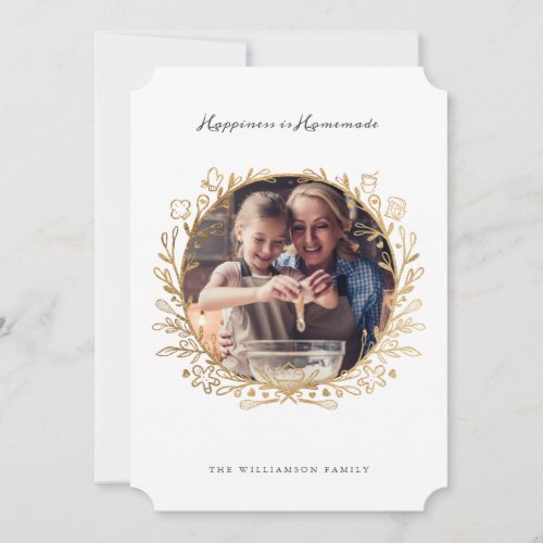 Happiness Is Homemade Gold  White Baking Wreath Holiday Card