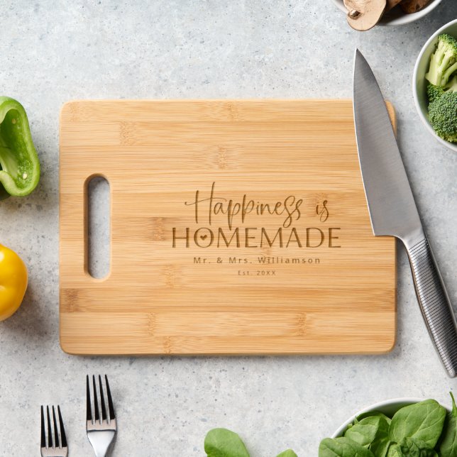 Happiness is Homemade Mr. & Mrs. Personalized Engraved Cutting Board (Kitchen Counter)