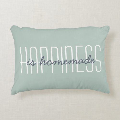 Happiness Is Homemade Quote Green Blue Decorative Accent Pillow