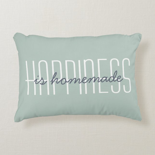 Happiness Is Homemade Quote Green Blue Decorative Accent Pillow (Front)