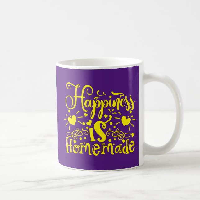 Happiness is Homemade Quote Purple Yellow Coffee Mug (Right)