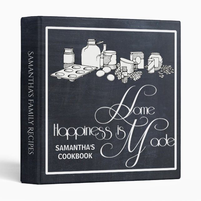 Happiness Is Homemade Recipe Black Cookbook 3 Ring Binder (Front/Spine)