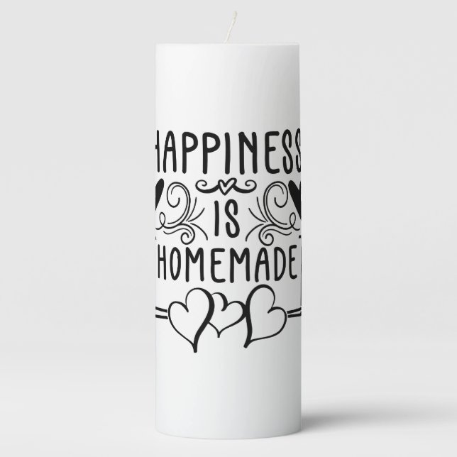 Happiness Is Homemade Rustic Kitchen Quote Design Pillar Candle (Front)