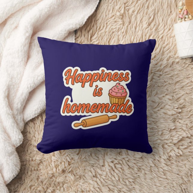 Happiness is Homemade Sticker  Throw Pillow (Blanket)