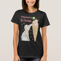 Happiness is Ice Cream  Kids Elephant Eating Ice C T-Shirt