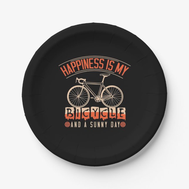 Happiness Is My Bicycle And A Sunny Day Paper Plates (Front)