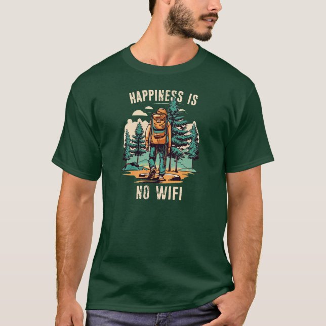 Happiness Is No Wifi Backpacking T-Shirt (Front)