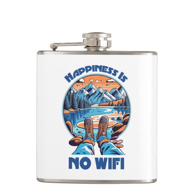 Happiness Is No Wifi Hiking Boots Flask (Front)