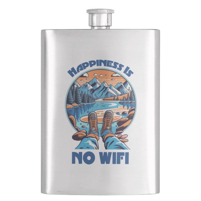 Happiness Is No Wifi Hiking Boots Flask (Front)