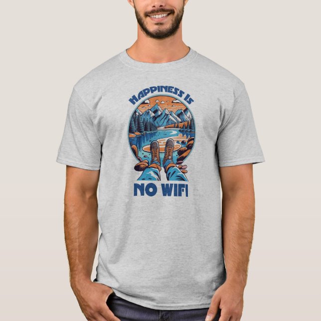 Happiness Is No Wifi Hiking Boots T-Shirt (Front)