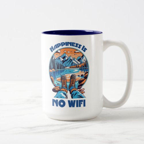Happiness Is No Wifi Hiking Boots Two_Tone Coffee Mug