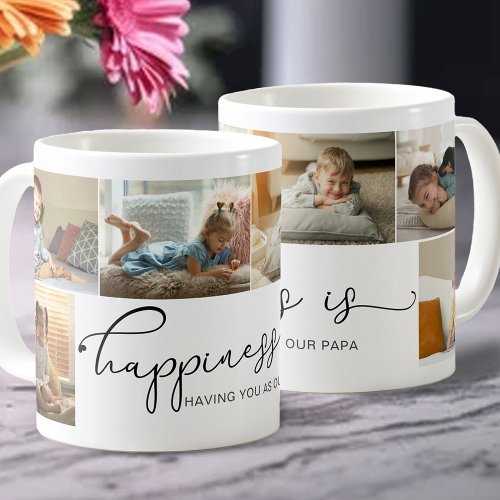 Happiness is  Papa Black Calligraphy Photo Coffee Mug